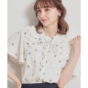 ブラウス シャツ 「洗える」ドットフラワー ブラウス レディース
