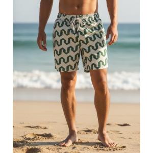 水着 BOARD SHORTS/OAS / ジオメトリック柄ボードショーツ グリーン系 水陸両用 ショートパンツ スイムショーツ 夏 リゾート メンズ レディース