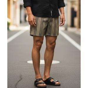 水着 BOARD SHORTS/OAS / 幾何学総柄ボードショーツ ベージュ×ブラウン 水陸両用 ショートパンツ スイムショーツ リゾート 夏