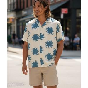 シャツ 半袖 SS SHIRT/OAS / 抽象柄オープンカラー半袖シャツ クリーム×ブルー 総柄 リゾートシャツ 開襟 夏 メンズ レディース