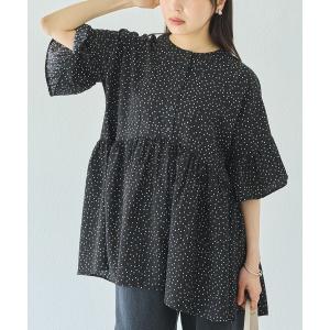 ブラウス シャツ 楊柳ドットチュニックブラウス レディース