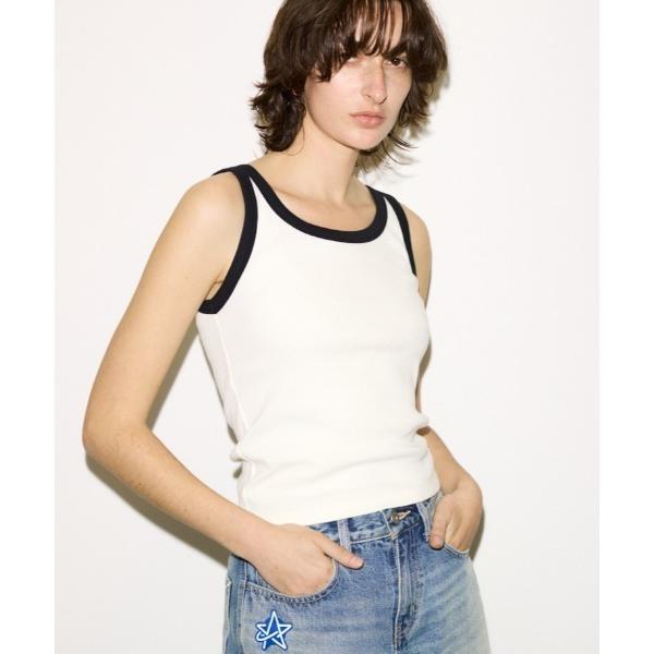タンクトップ ノースリーブ THROW RINGER TANK TOP リンガータンクトップ 春服 ...