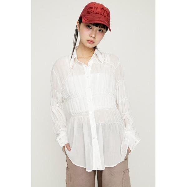 ブラウス シャツ ASYMMETRY SHIRRING SHEER SH アシンメトリーシャーリング...