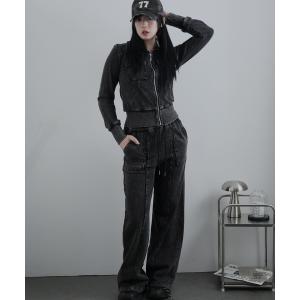 セットアップ 「スウェットセットアップ」ジップパーカー×ワイドパンツ レディース
