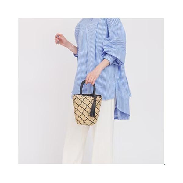 かごバッグ カゴバッグ シーグラスとアンダリ チェック柄 シリンダー型かごバッグ 小