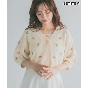 カーディガン 刺繍ニットアンサンブル半袖　713243 レディース