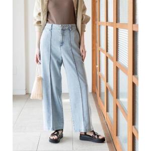 ワイドパンツ ジーンズ デニム デニムパンツ スラックス風デニムワイドパンツ「洗濯機OK」 レディース