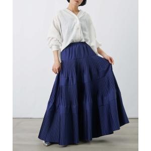 ロング スカート LC/LLL タフタコーティング加工プリーツティアードスカート