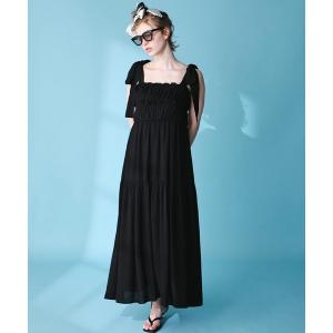 ワンピース 「Cherir Mignon」ショルダーリボン エアリーティアードキャミワンピース