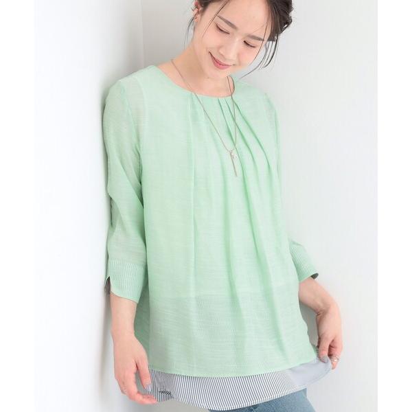 tシャツ 「洗濯機可/S-LL」インせず着られる 7分袖 スラブレイヤードトップス レディース