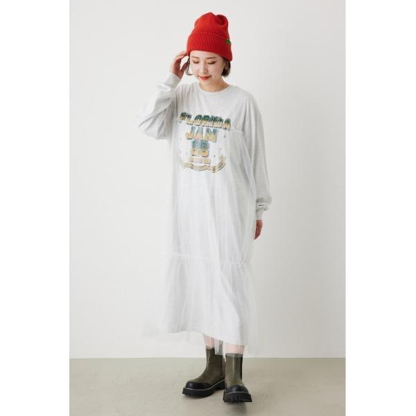 「RODEO CROWNS WIDE BOWL」 長袖ワンピース FREE グレー×ホワイト レディ...