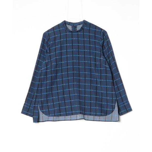 「Mackintosh」 チェック柄長袖ブラウス 38 ネイビー レディース