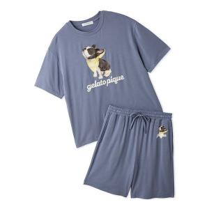 パジャマ 「HOMME」「接触冷感」レーヨンボストンテリアワンポイントTシャツ＆ハーフパンツセット メンズ