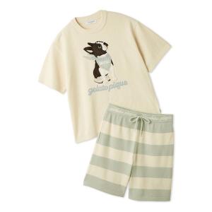 パジャマ 「ONLINE限定」「HOMME」エアリーモコボストンテリアジャガードプルオーバー＆ハーフパンツセット メンズ