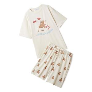 パジャマ 「ONLINE限定」「HOMME」「接触冷感」サマーベア柄ワンポイントTシャツ＆ハーフパンツセット メンズ