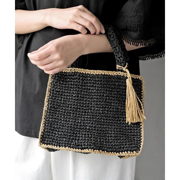 かごバッグ カゴバッグ タッセル付き縁取りペーパーカゴバッグ