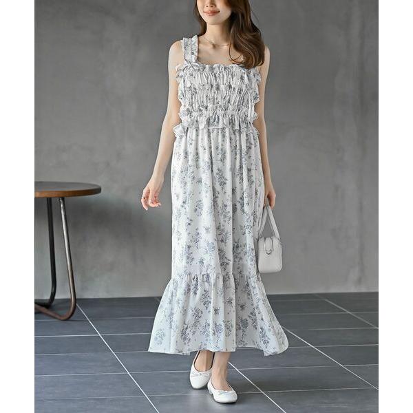 ワンピース リボン付きシャーリングキャミワンピース