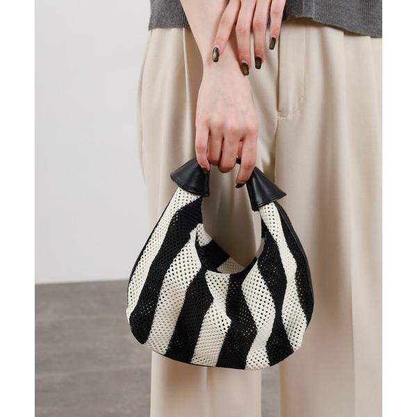 ハンドバッグ ポーチ付き 2WAYメッシュストライプ柄ハンドバッグ