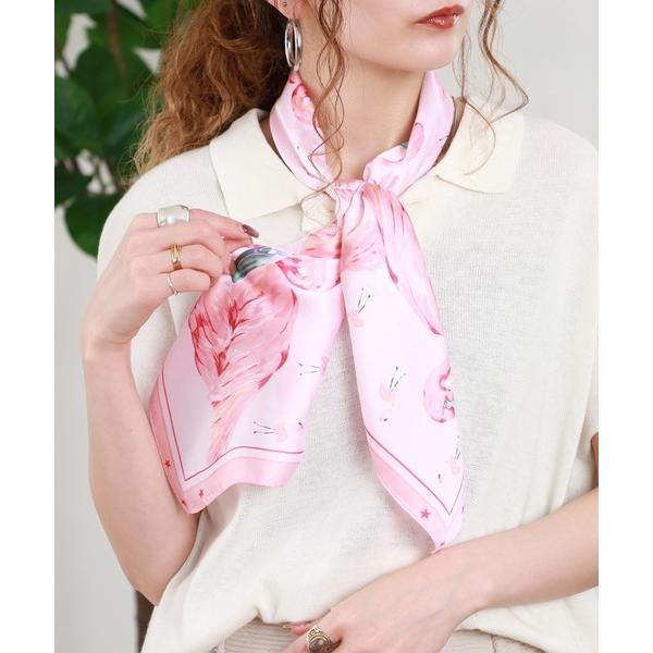 ストール マフラー フラミンゴプリント スクエアスカーフ レディース