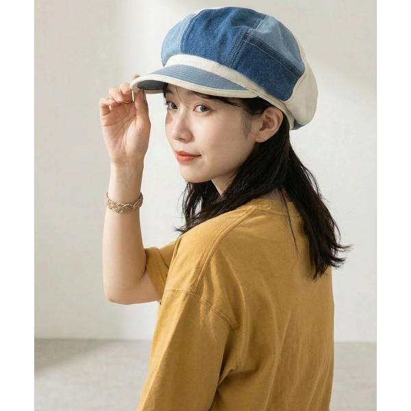 帽子 キャスケット リメイク風デニム パッチワーク キャスケット レディース