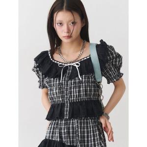 ブラウス シャツ シャーリングパフスリブラウス「セットアップ対応」夏服 レディース