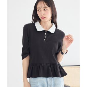 tシャツ ダブル衿ペプラムプルオーバー レディース
