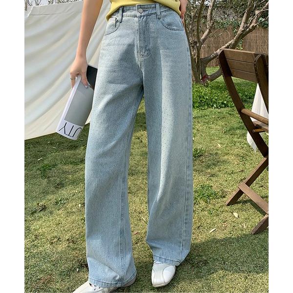 ワイドパンツ ジーンズ デニム デニムパンツ ビジューデニムパンツ レディース