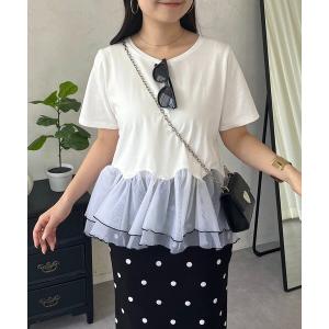tシャツ バイカラー裾フリルTシャツ レディース