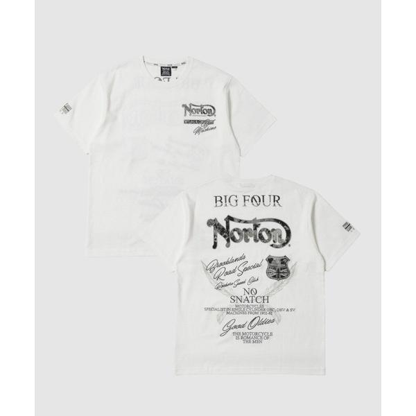 tシャツ 「Norton/ノートン」 ボタニカル柄ロゴ刺繍 クルーネック 半袖Tシャツ メンズ