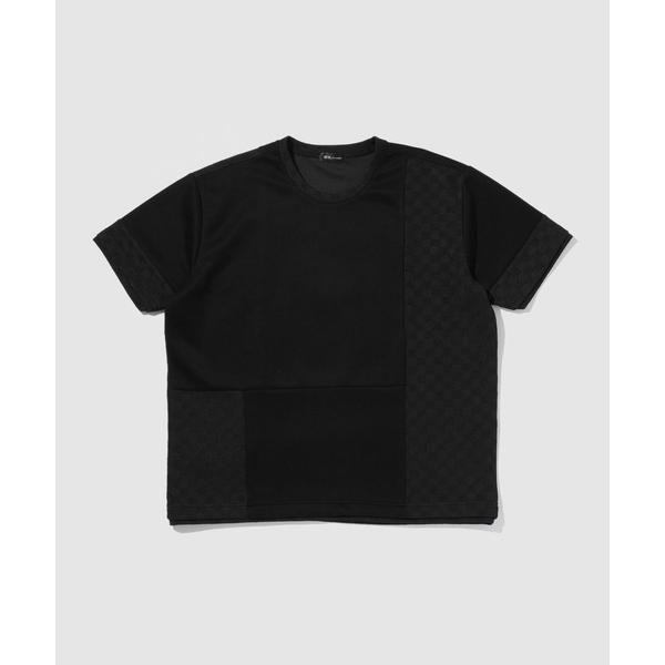 tシャツ リラックスシルエット 市松柄ジャガード切り替え 半袖クルーネックTシャツ メンズ