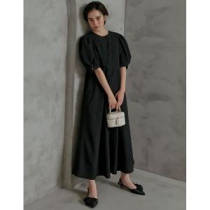 ワンピース 「MEISM by Re:EDIT」「低身長/高身長サイズ有」パフスリーブフレアロングワンピース