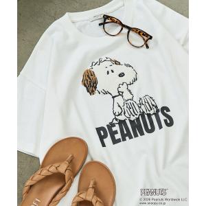 tシャツ 限定展開　別注/PEANUTS/ピーナッツ サガラ刺繍半袖Tシャツ レディース