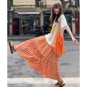 ロング スカート check tiered frill long skirt /チェックティアード