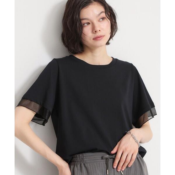tシャツ 半袖 「M-XL/ひんやり」上品な透け感 袖口シアーTシャツ レディース