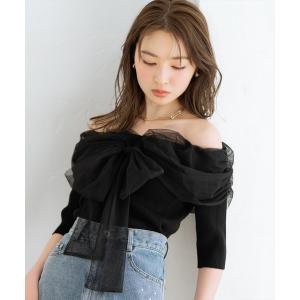 ニット セーター リボンチュールレイヤードリブニット レディース