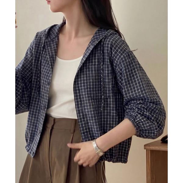 パーカー チェック柄シャツパーカー/フーディー レディース