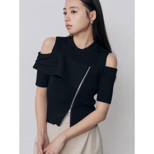 ニット セーター ショルダーカットZIPハーフニット　夏服 レディース