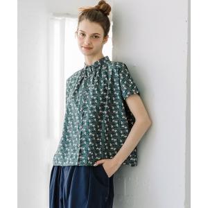 ブラウス シャツ すみれプリントギャザーブラウス レディース
