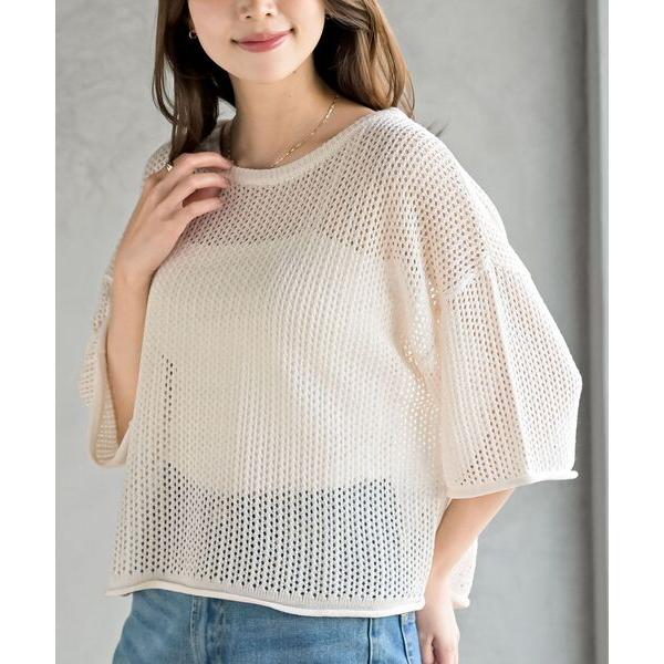 ニット セーター 透かし編みワイドニットプルオーバー レディース