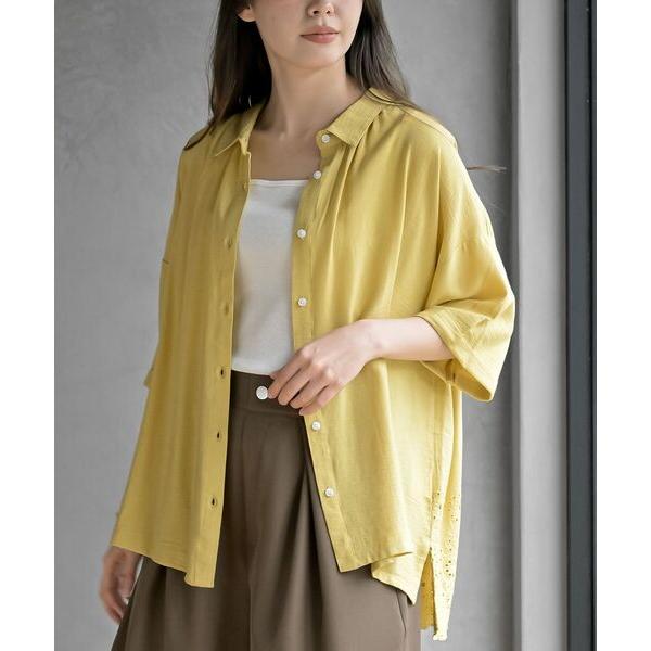 ブラウス シャツ 衿スカラップ刺繍５分袖ブラウス レディース