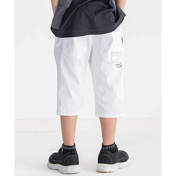 パンツ 「接触冷感」６分丈ロゴパッチ ホワイトストレッチデニム キッズ 子供服 男の子