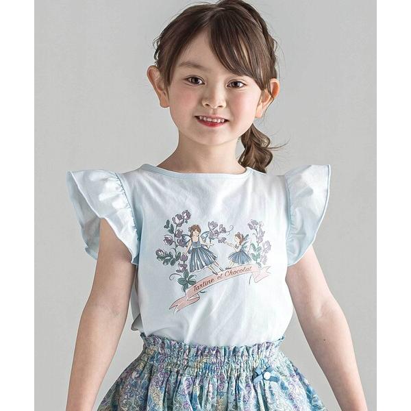 tシャツ ベア天竺袖フリルプリントTシャツ キッズ 子供服 女の子