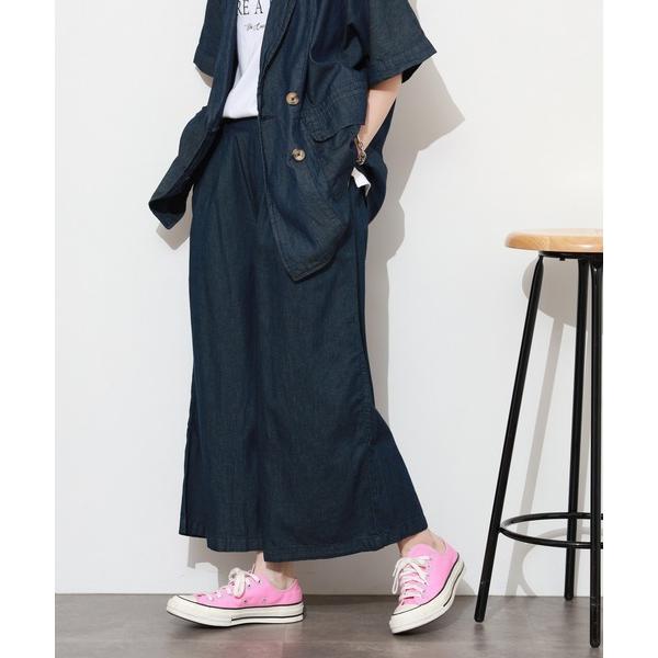 ワイドパンツ ジーンズ デニム デニムパンツ エアリーデニム前タックワイドパンツ レディース