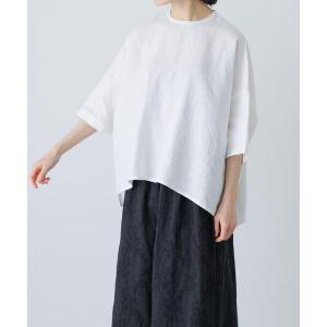 ブラウス シャツ リネンクルーネック半袖シャツ レディース