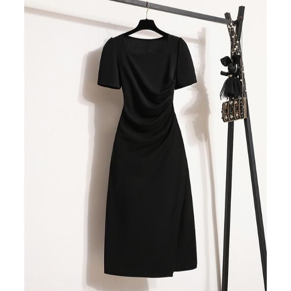 ワンピース スクエアネック パフスリーブ ギャザーワンピース / タイトシルエット / 膝丈 / 華...