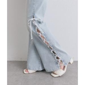 ジーンズ デニム デニムパンツ サイドレースアップストレッチフレアパンツ レディース