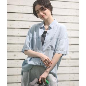 ブラウス シャツ 半袖シアーデニムシャツ レディース