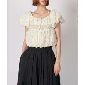 ブラウス シャツ CLANE W FACE TOPSTITCHED FRILL TOPS レディース
