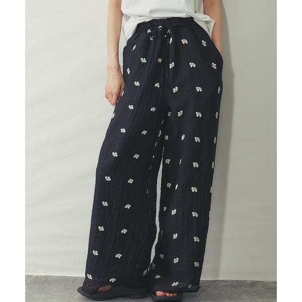 パンツ 「セットアップ対応」小花刺繍イージーパンツ レディース