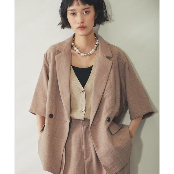 ジャケット テーラードジャケット 「セットアップ対応」リネンライク 半袖 Wボタンテーラード ジャケ...